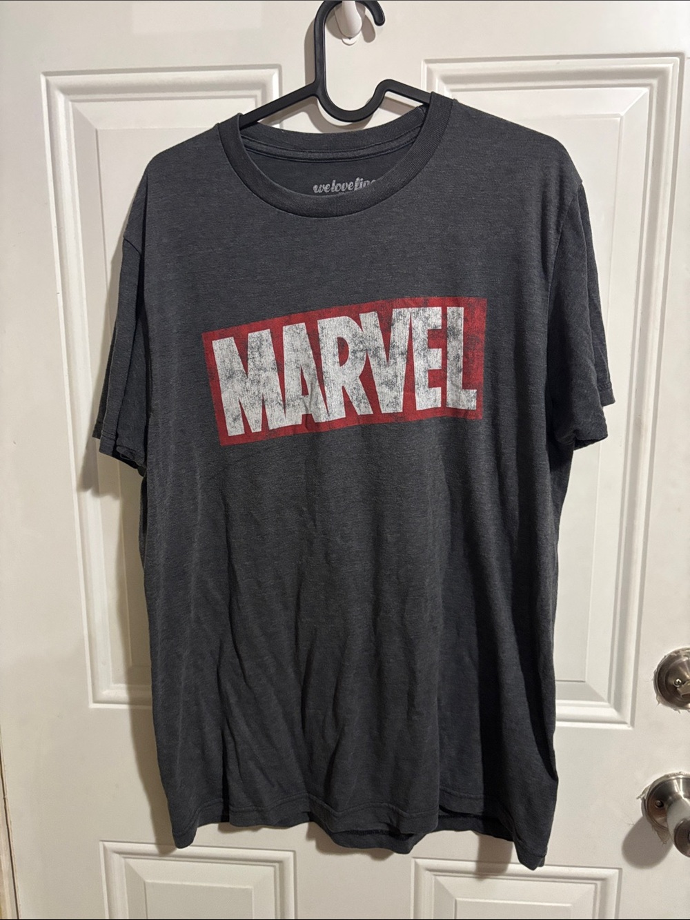 Marvel Men's Charcoal Tee with Red and White Logo
